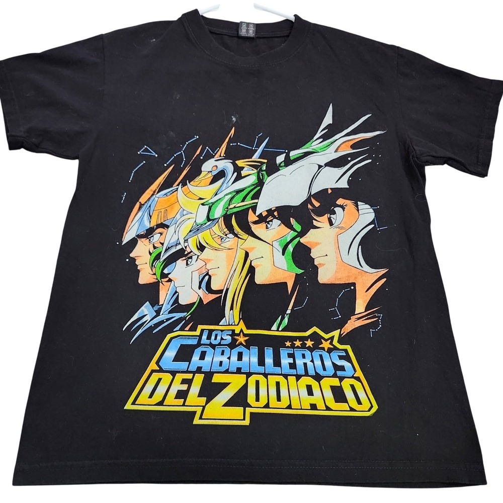 Los Caballeros del Zodiaco Saint Seiya Anime Black Graphic T-Shirt Mens Medium